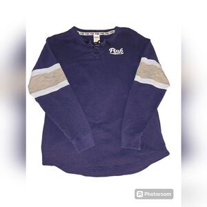 VICTORIA'S SECRET PINK Lace Tie Up Purple Gray Sweatshirt Hockey Style Women's S